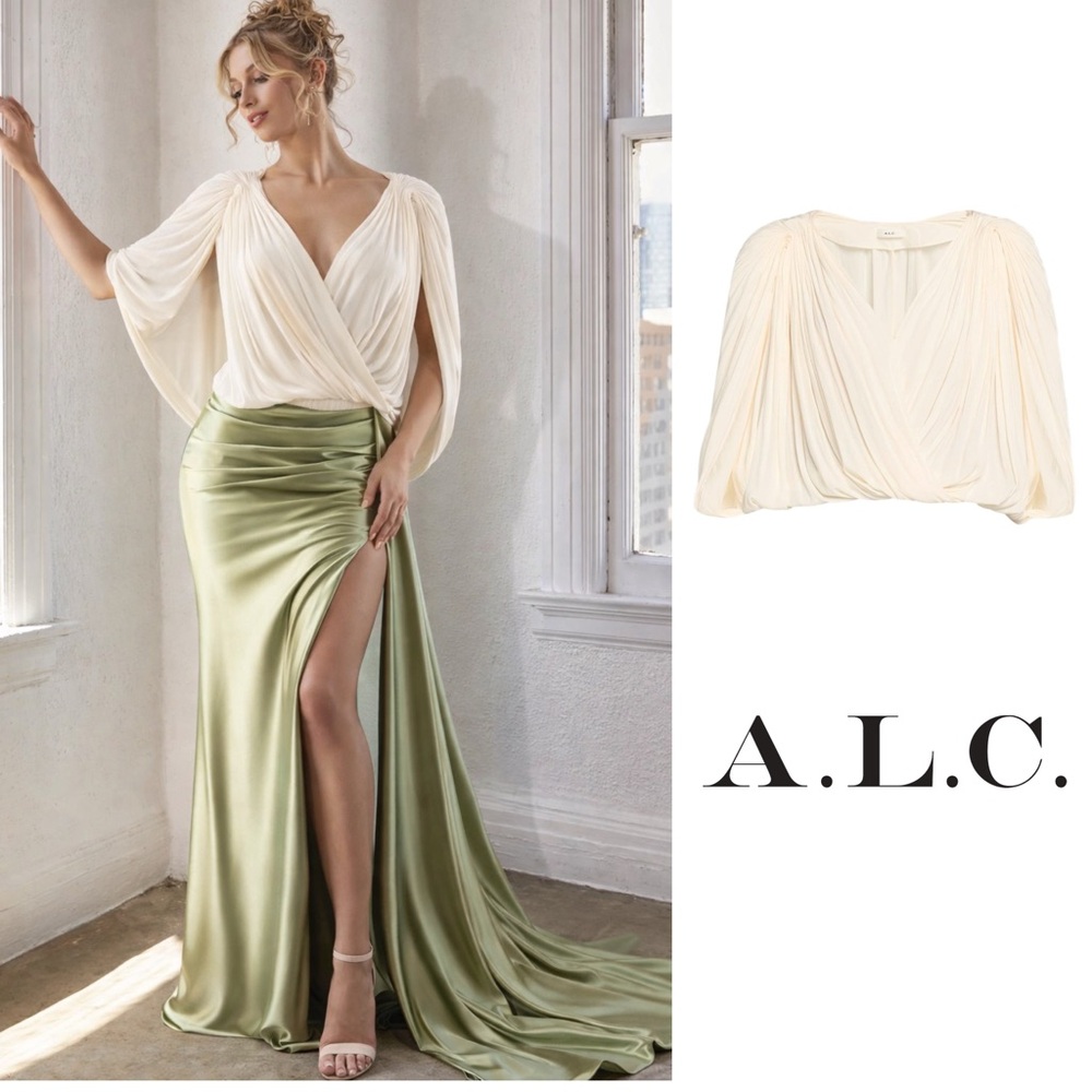 NEW A.L.C. Vivian Draped Cape-Sleeve Blouse
